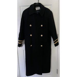 International Scene Vintage Women’s 8 Trench Coat Black, Gold Accent Long Jacket